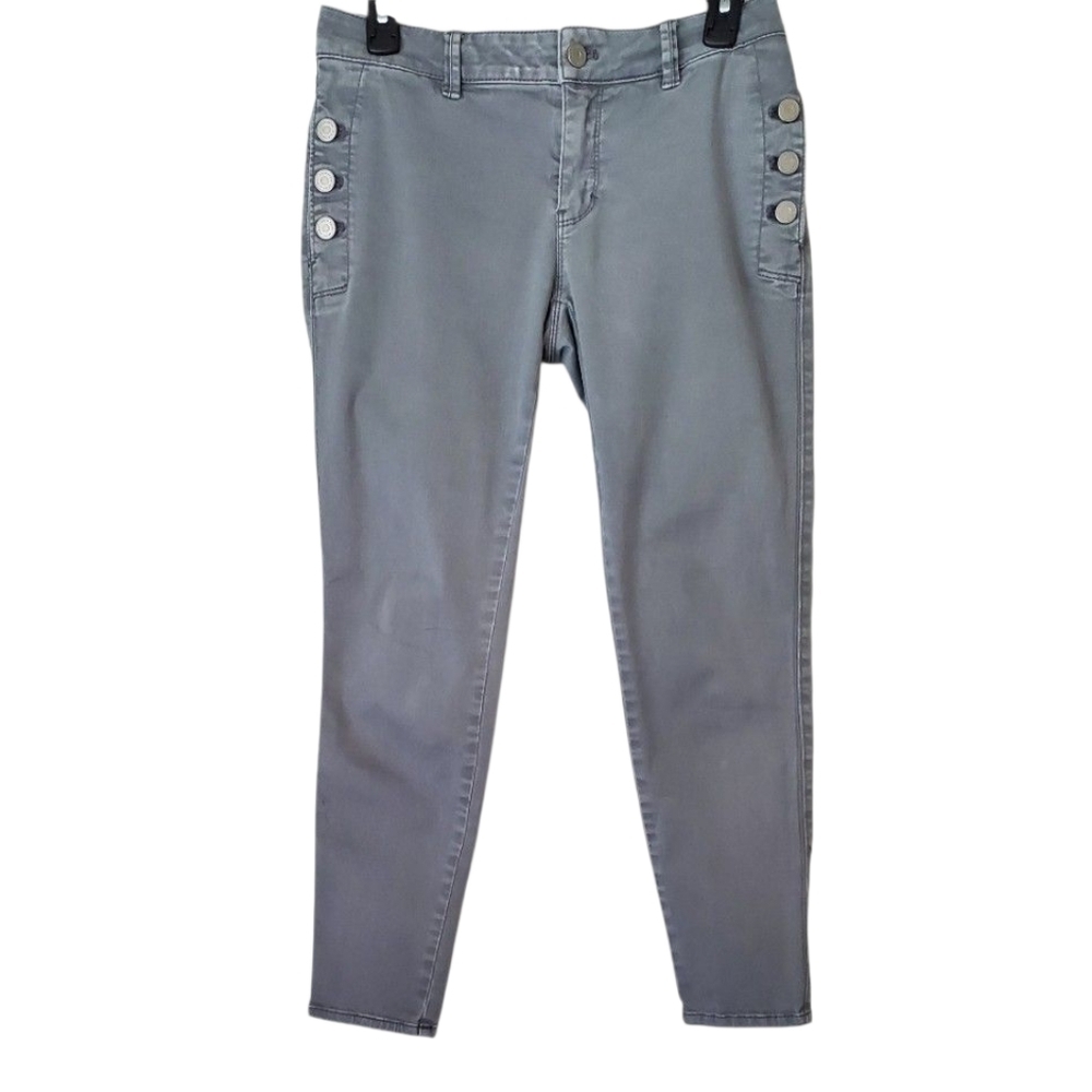 White House Black Market Gray Skimmer Skinny Button-Accent Jean Pants Size 4
